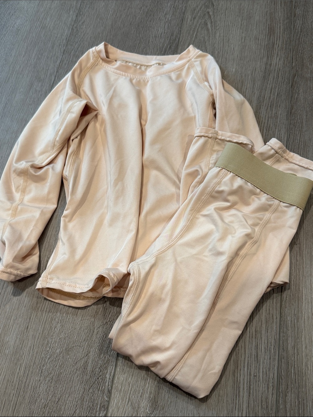Kids Long Sleeve Pajama Set in Light Nude Dance Pants and Shirt Set